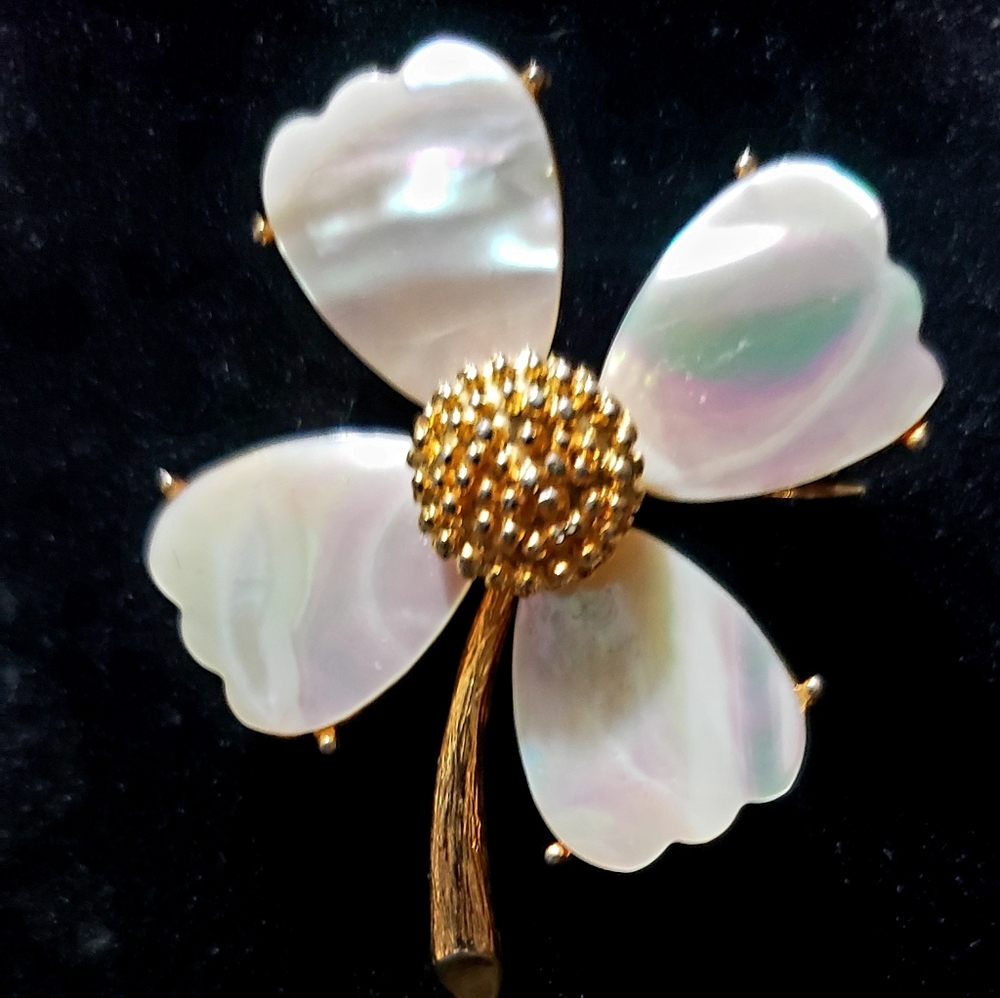 Vintage Mother of Pearl and Gold tone Daisy Flower Pin